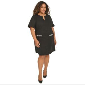 Tommy Hilfiger Plus Size Split-Neck Beaded-Pocket Dress - Black